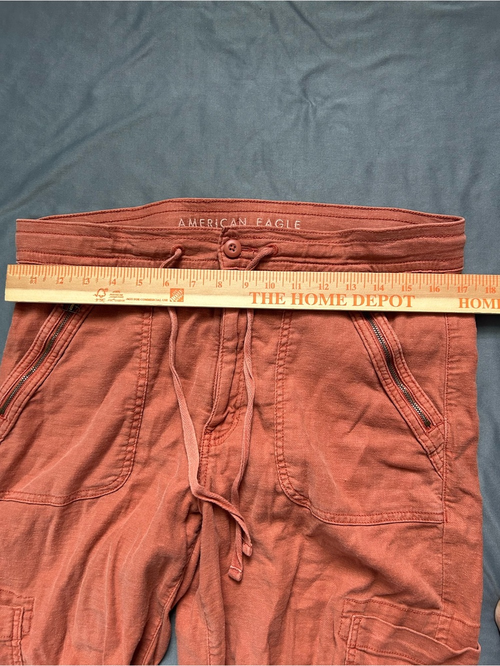 AE Dreamy Drape Linen-Blend Baggy Wide-Leg Cargo Pant Size 12 Terracotta - Picture 7 of 8